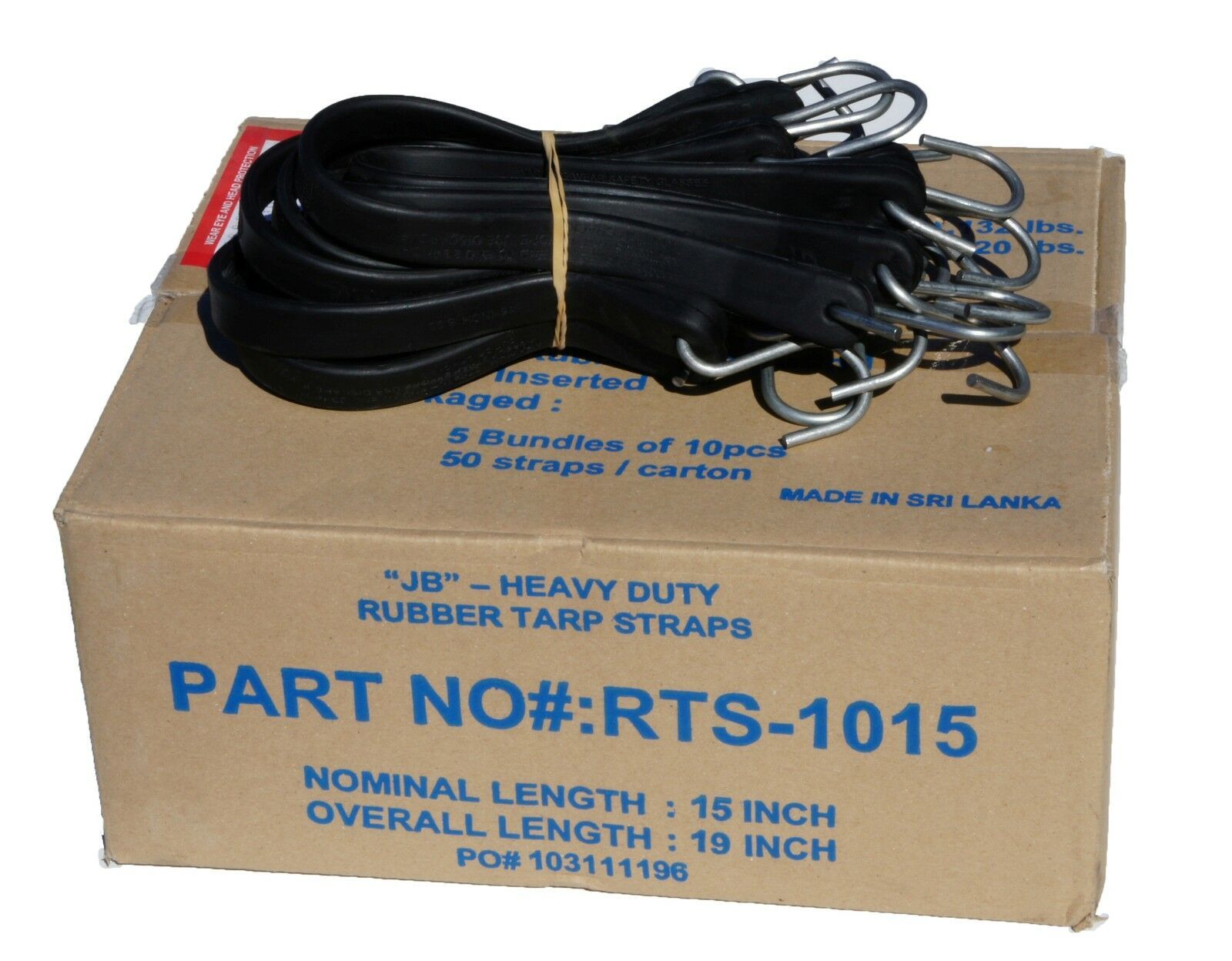 15" Rubber Tarp Straps with S-Hooks Attached (50 per Box) - kym-industries