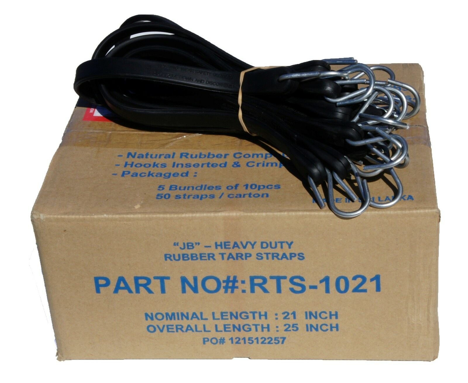 21" Rubber Tarp Straps with S-Hooks Attached (50 per Box) - kym-industries