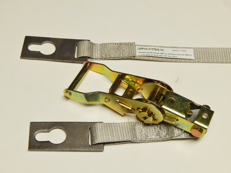 1" Ridge Strap and Ratchet Set with Flat Plate 46' Length - kym-industries